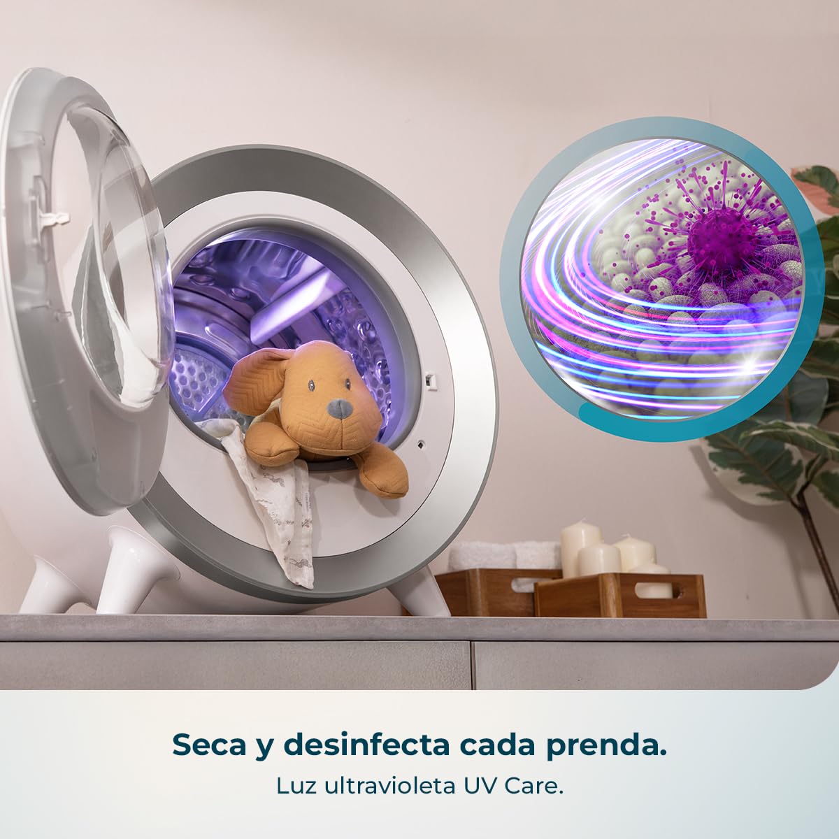 Cecotec Secadora Compacta Evacuación 3Kg Bolero DressCode Dry 3500V Gold. 8 Programas, Secado Automático Inteligente, Control Touch, Función UV Care, Tambor Inox, Antiarrugas, Blanco y Oro Cromado