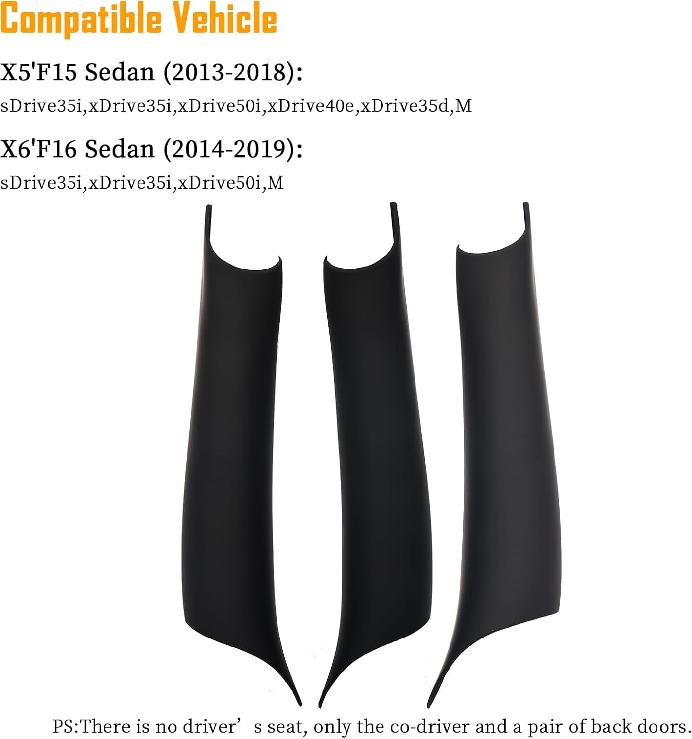 3PCS Interior Door Pull Handle Cover Trim for BMW X5 F15 F85 (2014–2018) X6 F16 F86 (2015–2018),Non-Sticky,No-Dismantle Install Left & Right Black