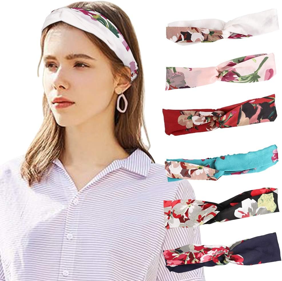 MoKo Headbands for Women Non slip, Athletic Boho Cute Floral Cross Headwrap for Runner Yoga Gym Sport Running Workout