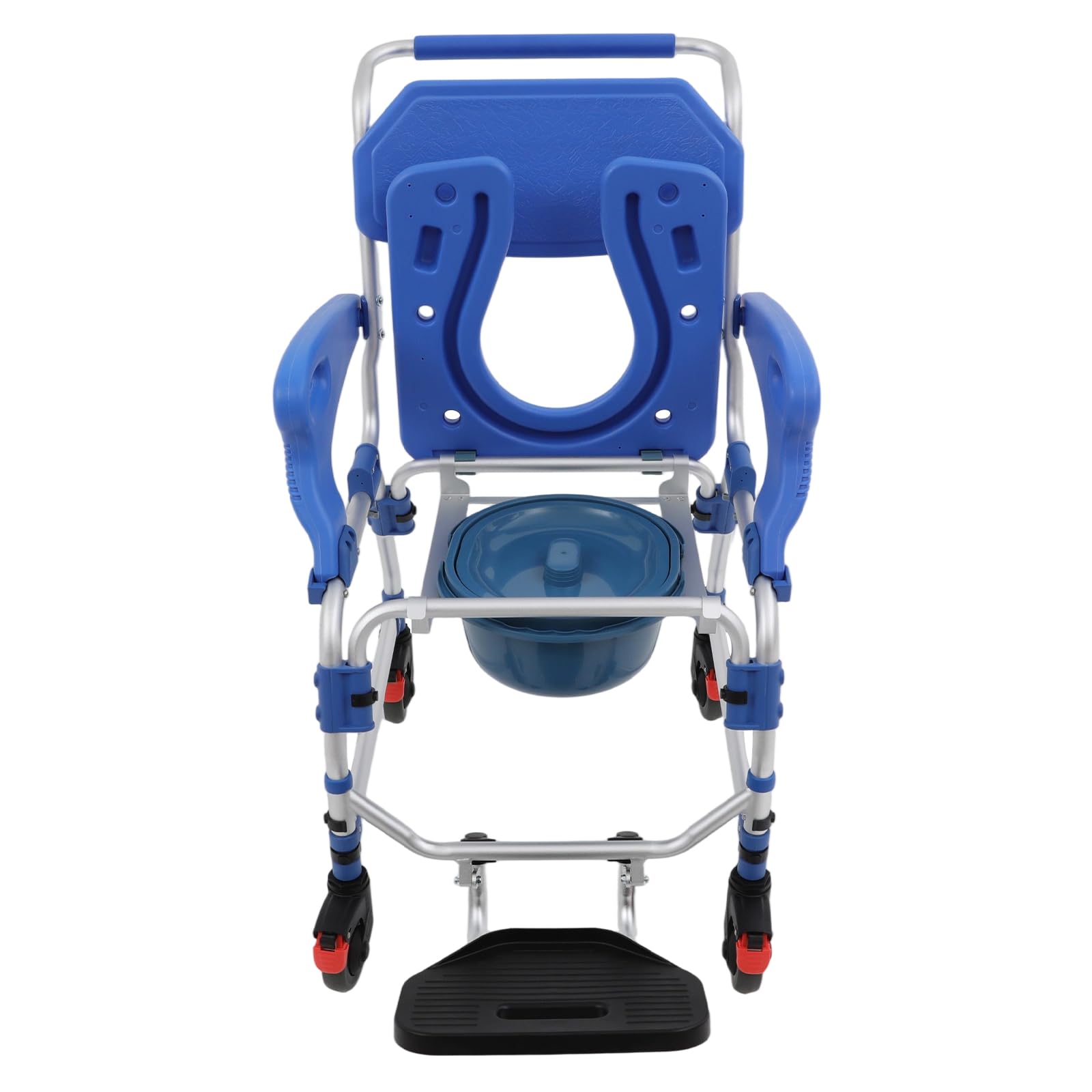 Silla de inodoro con ruedas Silla de ducha móvil para personas mayores, ducha móvil, silla de ruedas con reposabrazos plegables, capacidad de carga de 125 kg, 4 ruedas con frenos, cubo de inodoro