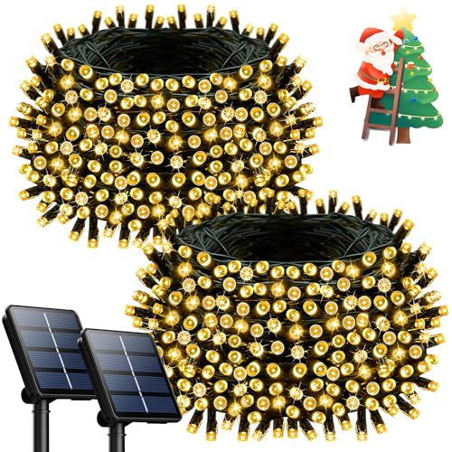 Image of Selarlyt 2 Pack 200LED Solar Christmas Lights Outdoor, 72FT Solar String Lights with 8 Lighting Modes, IP65 Waterproof Solar Lights Outdoor for Xmas Garden Party Tree Decor, Warm White