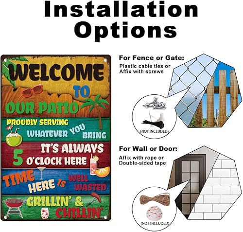 Miniatura 4 de Letrero de metal retro con texto en inglés "Welcome to our Patio ", decoración de pared de 8 x 12 pulgadas, para terraza, barbacoa, fiesta, sala de