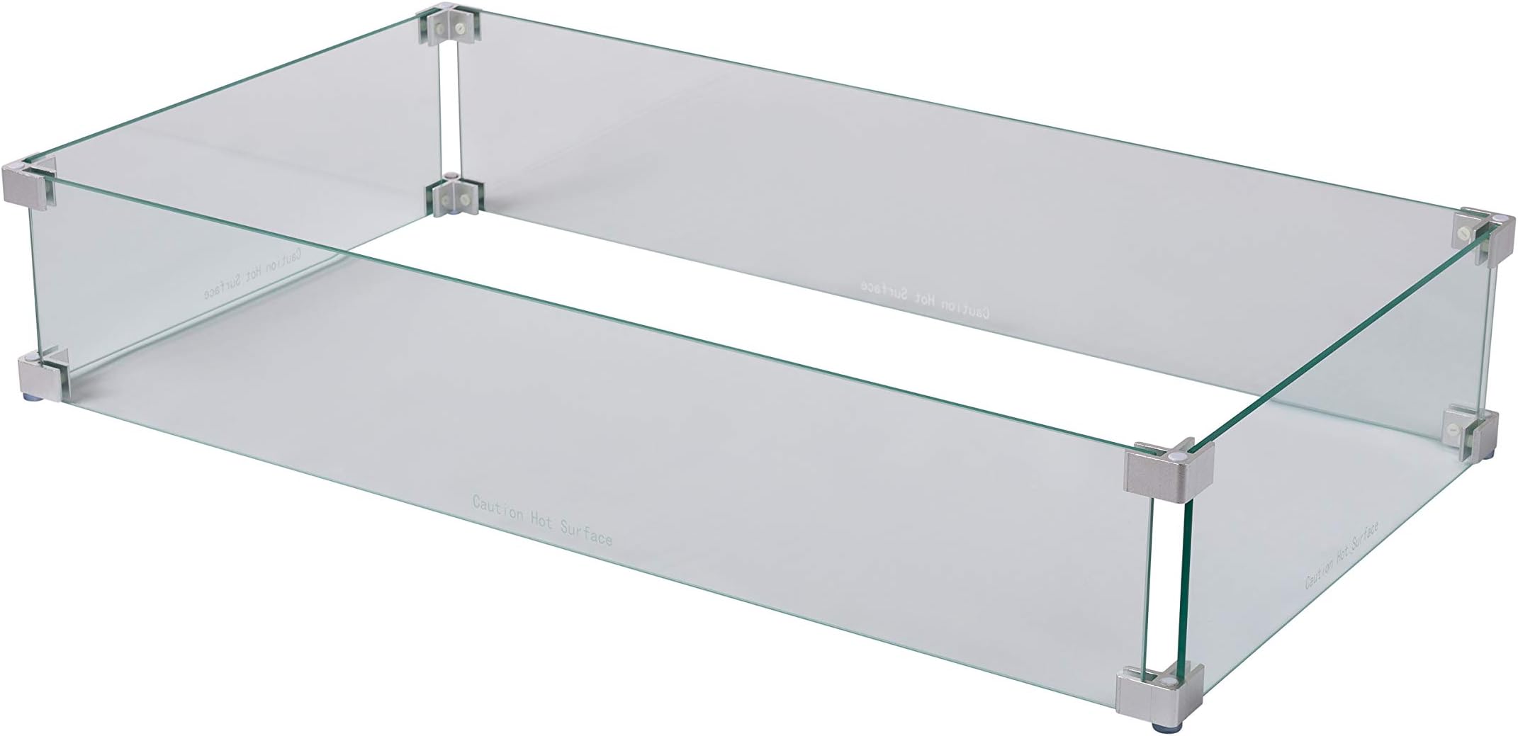 Fire Sense 63248 Fire Pit Wind Guard Clear Tempered Glass Best Flame Viewing Experience for Propane Gas Fire Pits & Patio Heaters - Rectangular Wind Guard