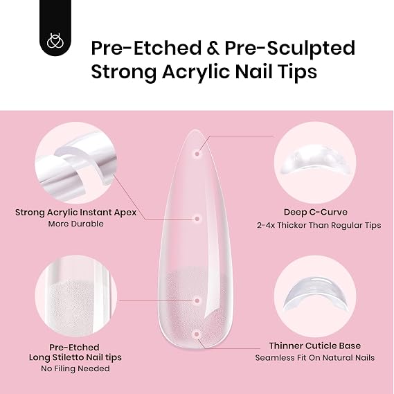 Beetles Tipex Instant Apex Nail Tips, 512Pcs Long Stiletto&Tipex Nail Glue 20g Solid Nail Glue Gel