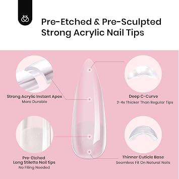 Beetles Tipex Instant Apex Nail Tips, 512Pcs Long Stiletto&Tipex Nail Glue 20g Solid Nail Glue Gel