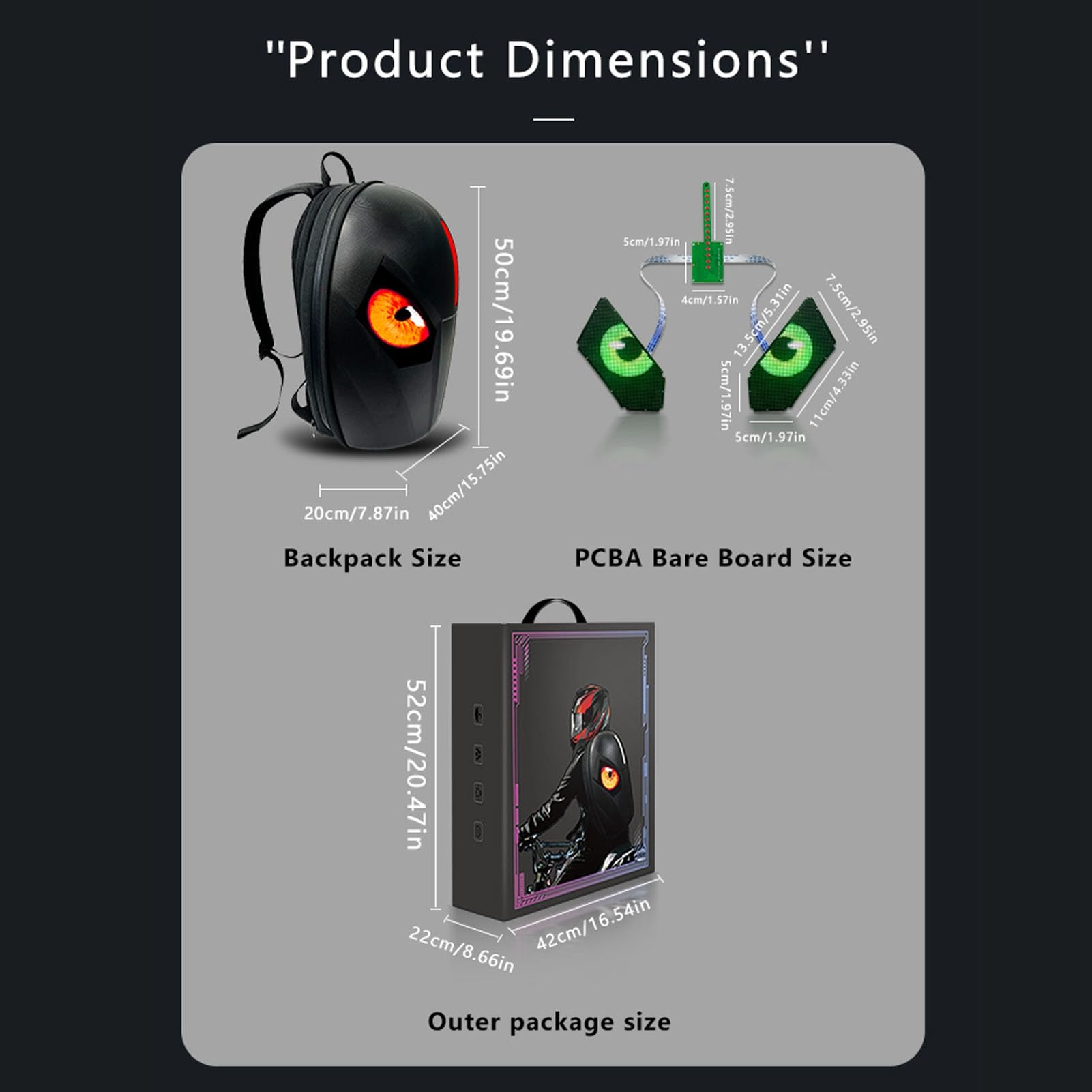 SEAFRONT Sac à Dos LED avec Affichage Programmable, ABS, étui Rigide 3D étanche, Sacs de Casque pour Ordinateur Portable, Accessoires de Moto