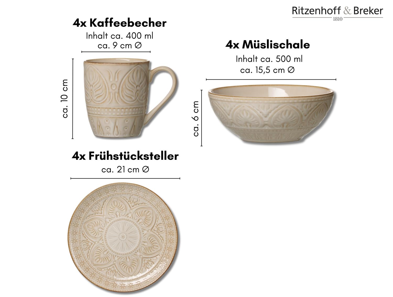 Ritzenhoff & Breker Frühstücksservice Omara | 12-teilig | beige