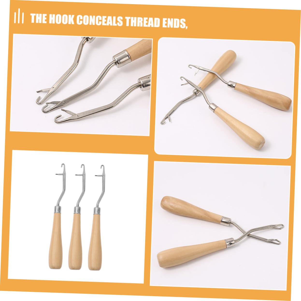 6PCS Latch Hook Crochet Needle Set for Hair and Rug Repair Wooden Handle Weaving Tools for Crafts for Dreadlocks Knitting and Carpet Mending