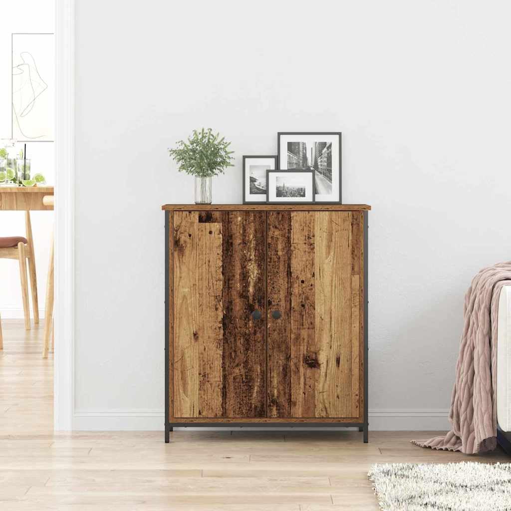 Kredens stare drewno, 70 x 30 x 80 cm, materiał drewnopochodny z 2 drzwiami, czarny stalowy uchwyt, nowoczesny prostokątny kształt, trwały, idealny do jadalni, salonu, korytarza, biura