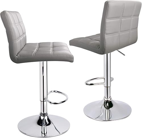 Miniatura 24 de Taburetes de bar modernos cuadrados ajustables de piel sintética moderna con espalda, juego de 2, taburete giratorio de altura de mostrador por Gris
