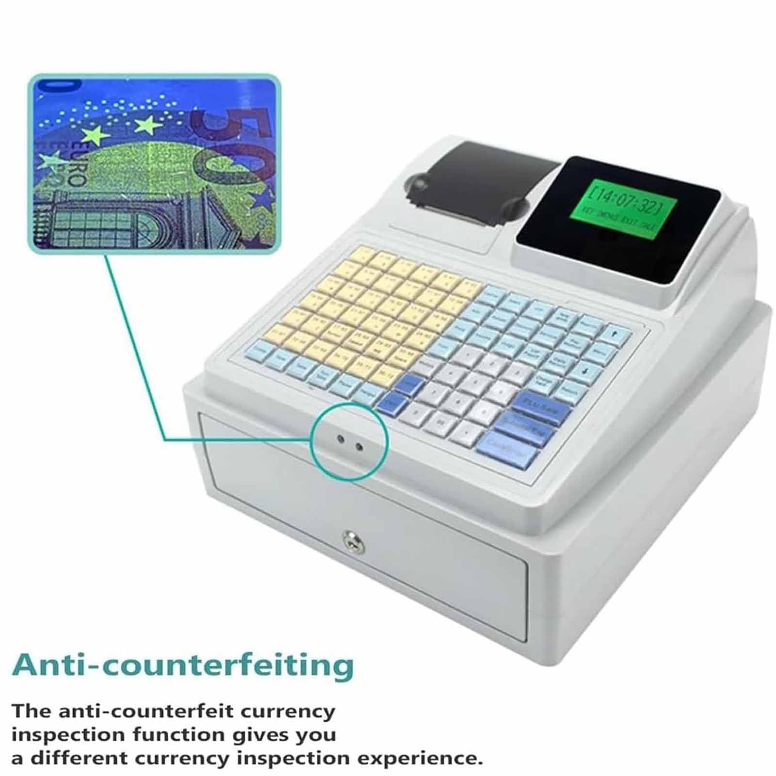 Registratore di cassa a 81 tasti, registratore di cassa elettronico per piccole imprese, registratore di cassa commerciale a 8 LED digitali con cassetto, uso per negozi/ristoranti