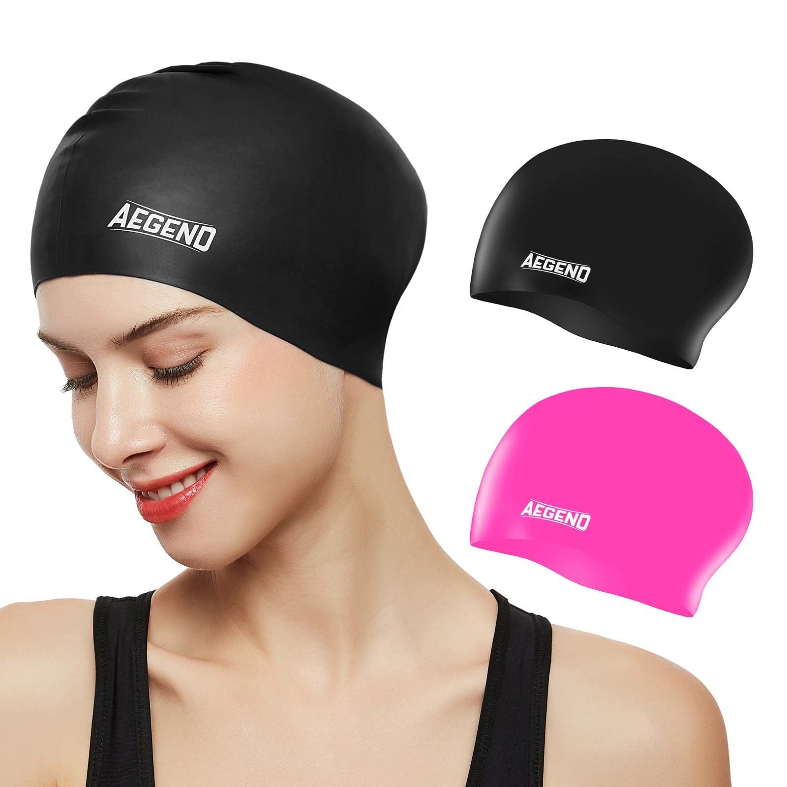 Bonnet Piscine Femme Lot De 2 Bonnets De Bain SOL Taille L/XL - Silicone Imperméable Pour Cheveux Longs Bonnet De Bain Femme