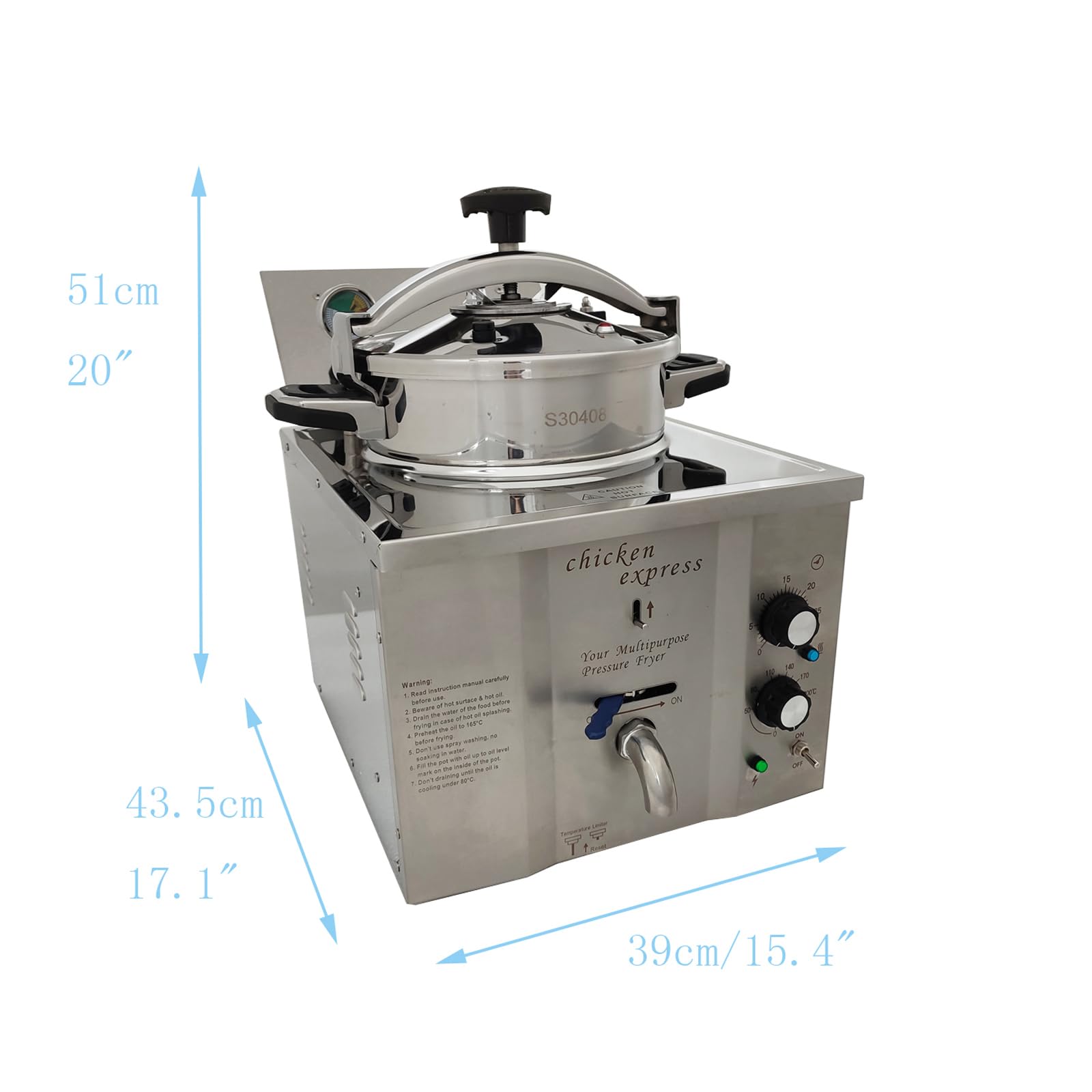 WYDDDARY 16L High Pressure Fried Chicken Stove Commercial Chicken Deep Fryer Electric Countertop Pressure Fryer with a Fitted Timer 110V 3KW