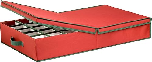 Miniatura 3 de Honey-Can-Do Caja de almacenamiento de adornos con divisores, rojoverde grande