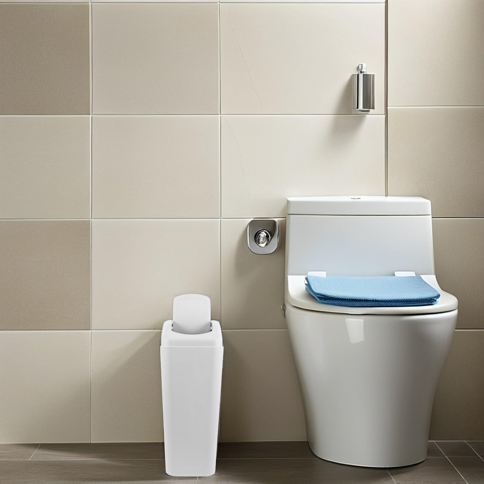Plastik mülleimer mit Schwingdeckel Schmaler Abfalleimer für Enge Räume unter Spüle oder Schrank Langlebiger Kunststoff Geruchsneutral für Bad Wc Küche und Schlafzimmer