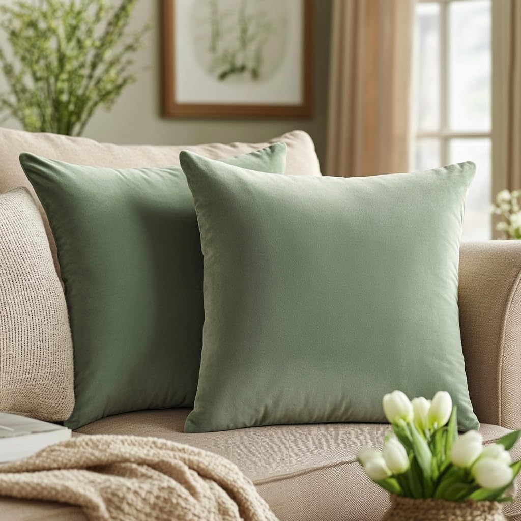Sage Green Microfiber 16" x 16" Decorative Throw Pillow Covers