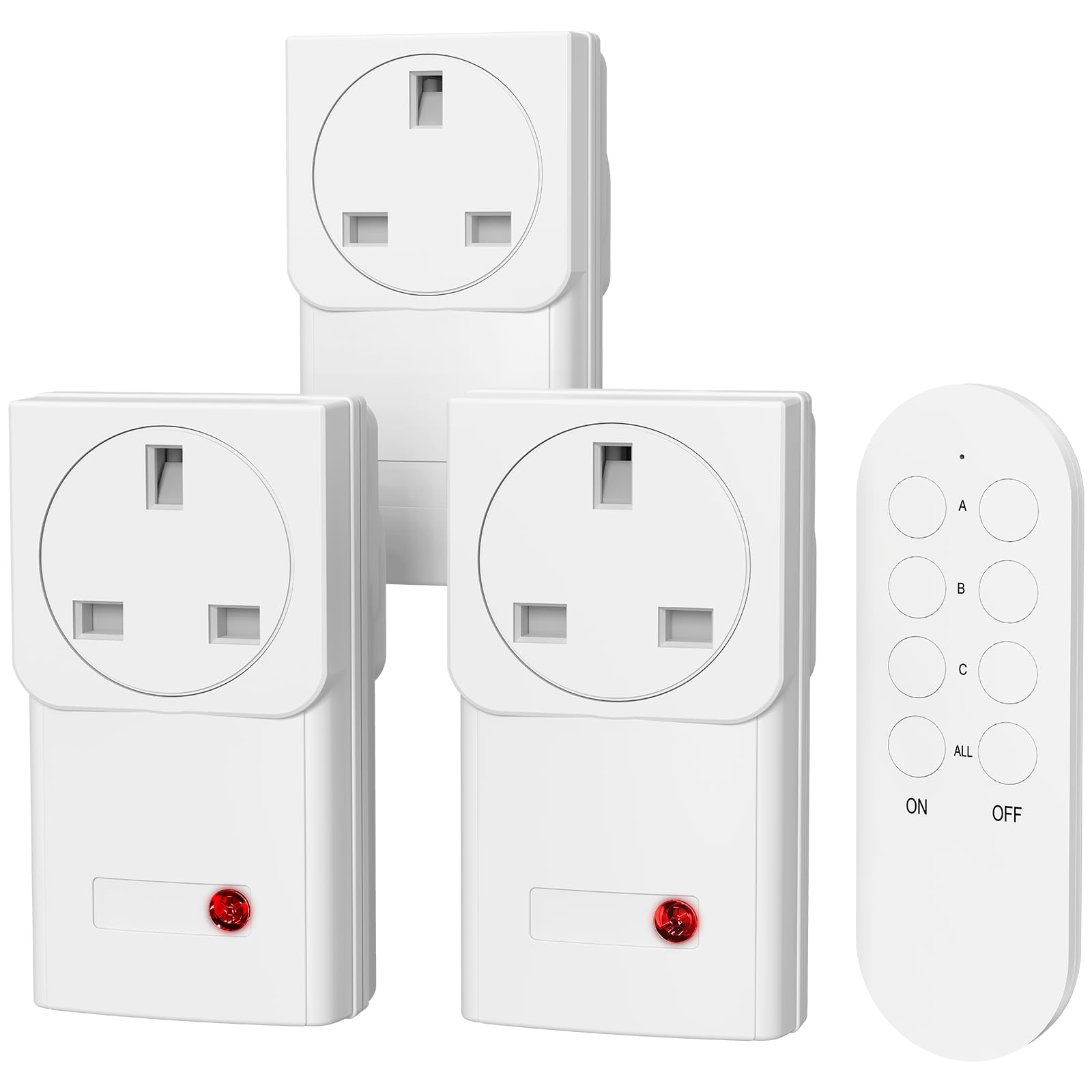 WEALTVAN Remote Control Plug Socket, 40M/130ft Operating Range, 13A/3000W Wireless Remotes Light Switch, 3 Pack Sockets and 1 Remote