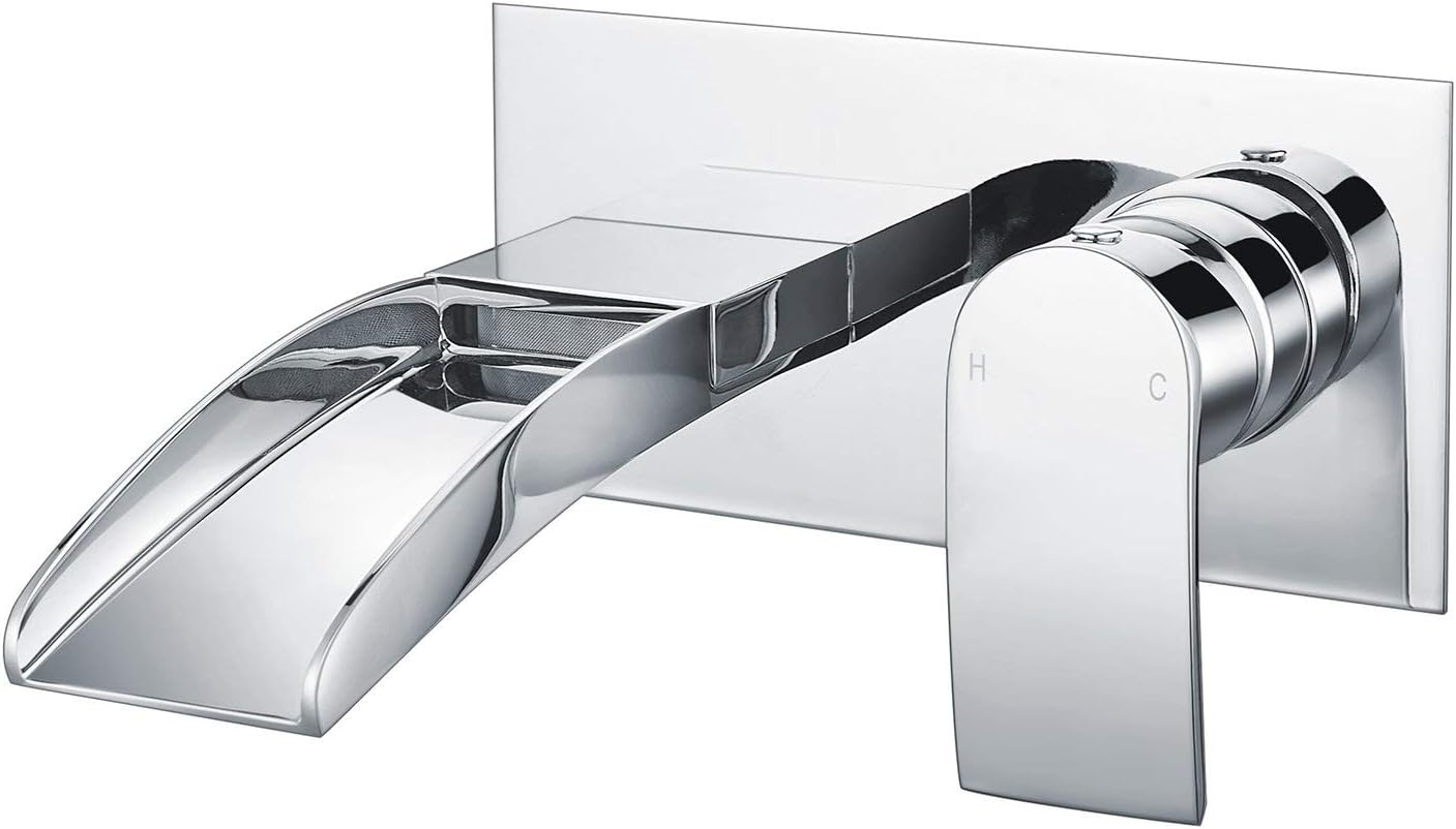 Bathroom Bath Taps Wall Mounted Waterfall Mixer Filler Tap Chrome Wall ...