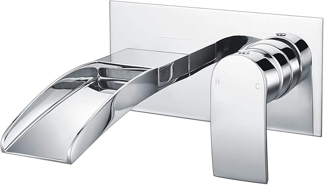 Bathroom Bath Taps Wall Mounted Waterfall Mixer Filler Tap Chrome Wall Mount Tub Tap Bathtub Faucet Modern 1/4 Turn Single Lever Monobloc