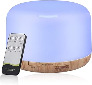 Decdeal Humidificateur d'air ultrasonique, diffuseur d'huiles essentielles, diffuseur d'aromathérapie, lampe de nuit avec LED de 7 couleurs pour maison/bébé/bureau 500 ml