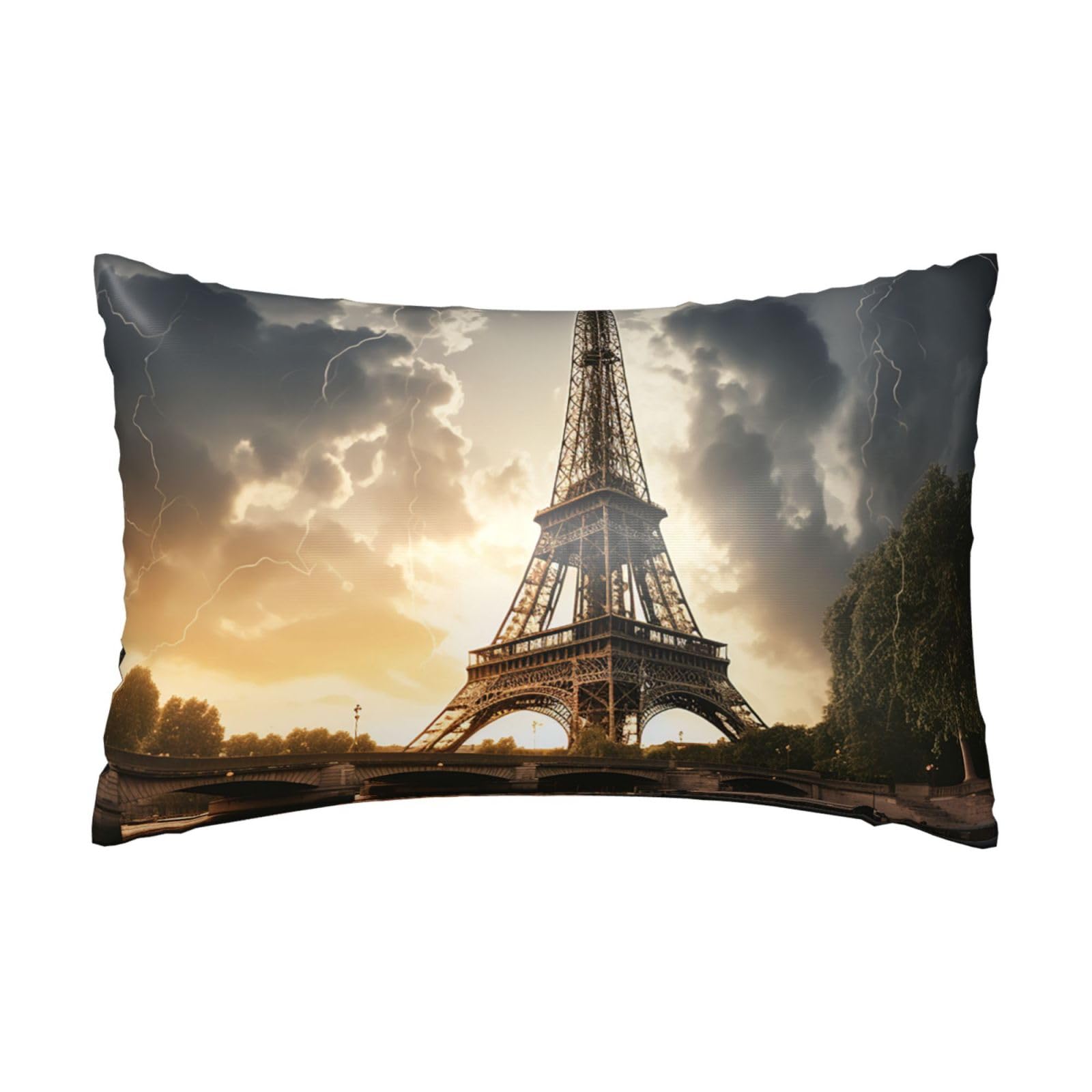 Satin Pillowcase for Hair and Skin, Eiffel Tower Pillow Case Queen Size 20x30 Inches, Cooling Silky Pillowcases with Zipper Ultra Smooth and Soft Pillow Cover for Sleeping