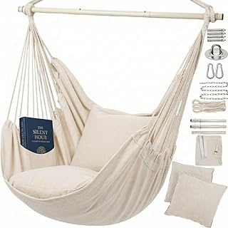 Hängesessel Outdoor Komplettset mit 2 Kissen & Montagezubehör, Hängesessel Outdoor für Balkon, Garten & Indoor, Bequem zum Lesen & Entspannen - Weiß