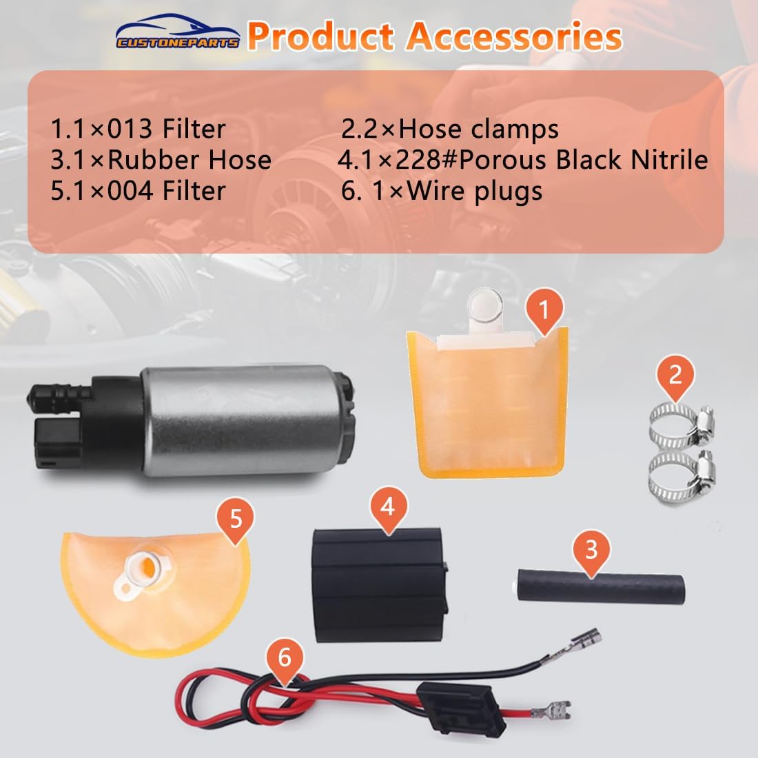 38mm Diameter Electric Fuel Pump Core with Installation Kit FIT Toyota Camry Corolla Tacoma, FIT Honda Civic CR-V Accord Mazda Miata 3 6, 12V DC Internal Pump Replaces E8213 (Core Only) - 1 Pack