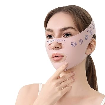 Face Lifting Strap, Breathable Reusable Facial Slimming Band for Women, Double Chin Reducer & Anti-Wrinkle Face Lift Belt blue pattern