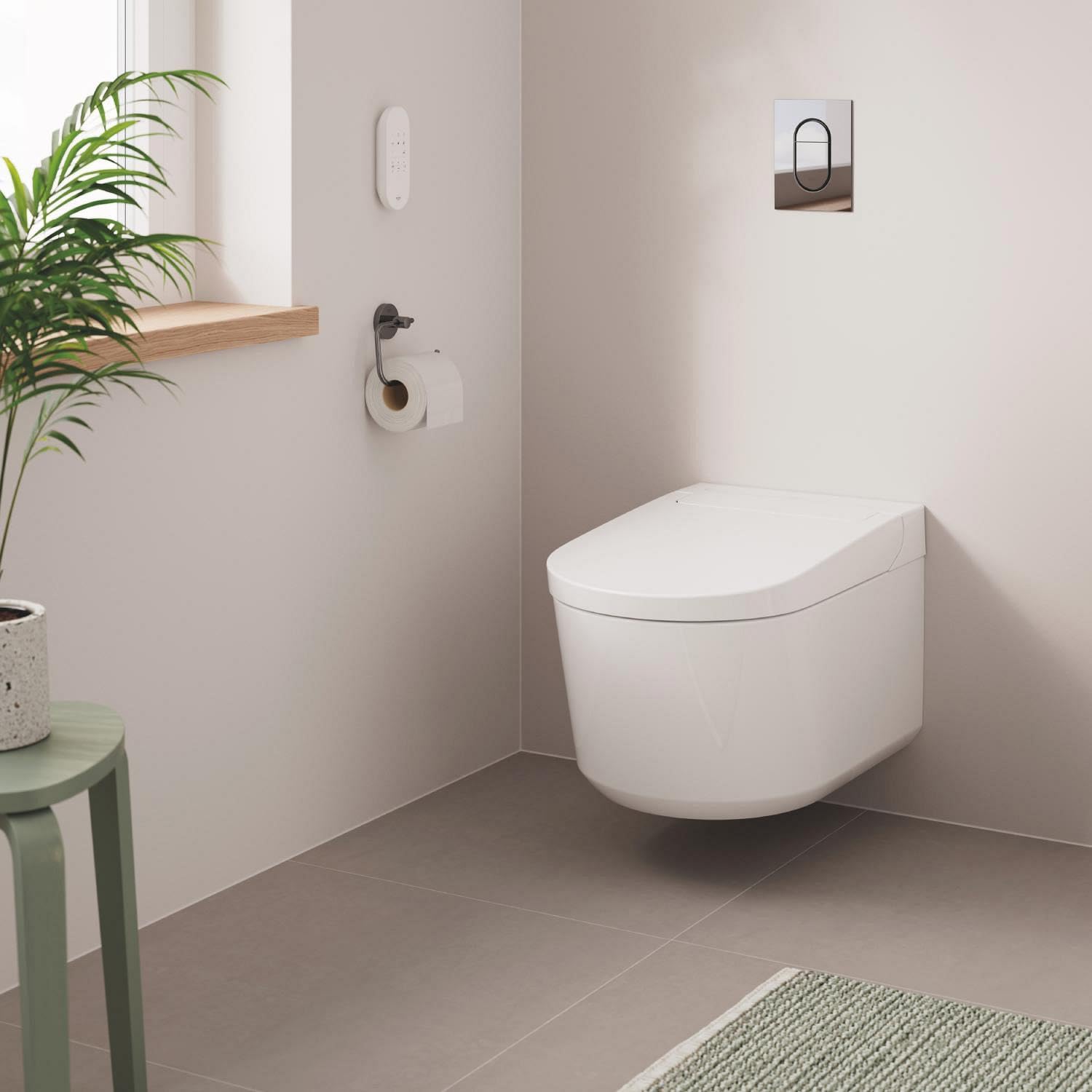 GROHE Sensia - Inodoro suspendido lavado y sin bordes (2 brazos autolimpiables, mando a distancia, kit conexión, insonorización y descarga Triple Vortex), 36507SH0