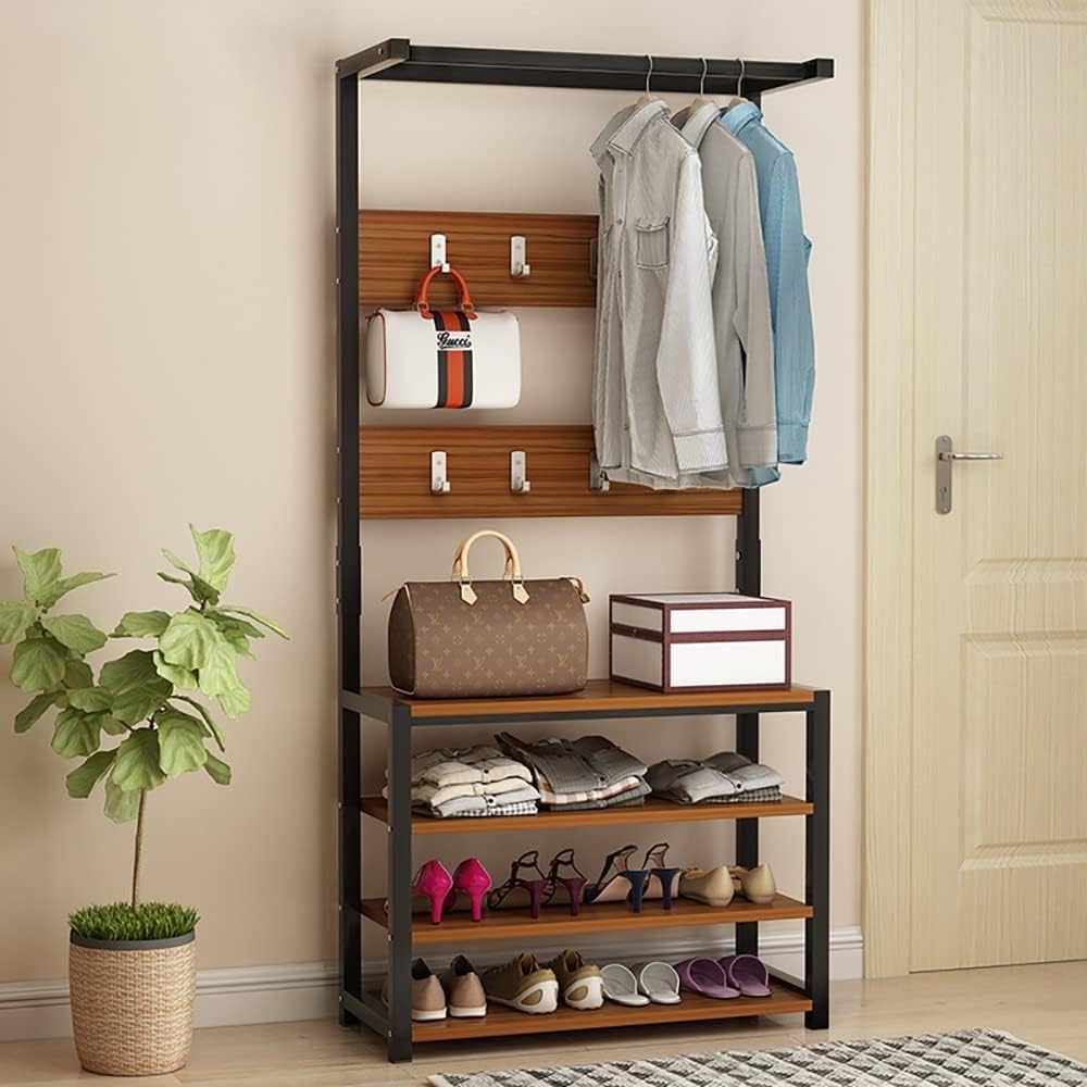 MYUYEE Coat Rack With Bench, Coat Rack With Shoe Rack, 60X34X170Cm, Coat Rack With 8 Hooks And 2 Levels Shoe Rack For Hallway Entrance Area(60X34X170Cm A-A)