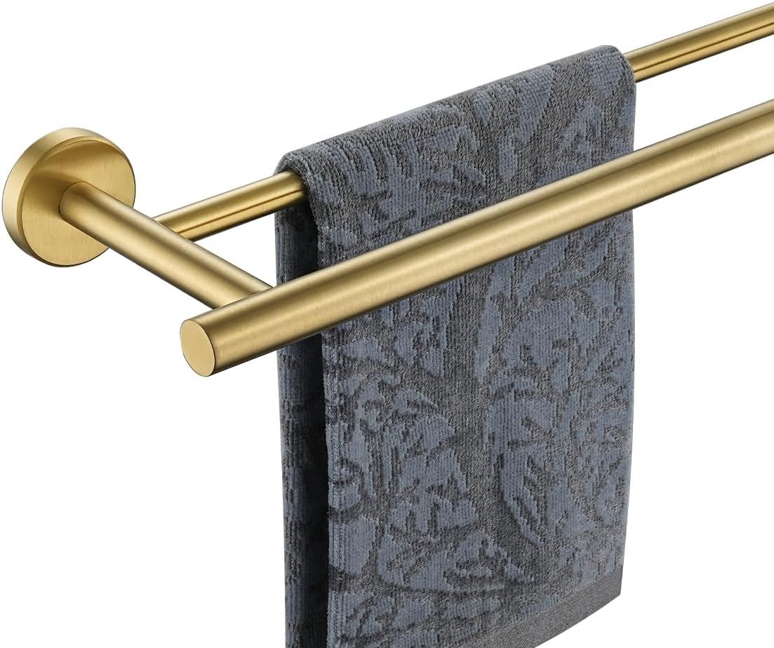 JQK Double Towel Bar 27 Inch, Brass Gold Useable Length 24 Inch 304 Stainless Steel Thicken 0.8mm Bath Towel Rack for Bathroom, Towel Holder Wall Mount, TB100L24-BG 27 Inch Gold