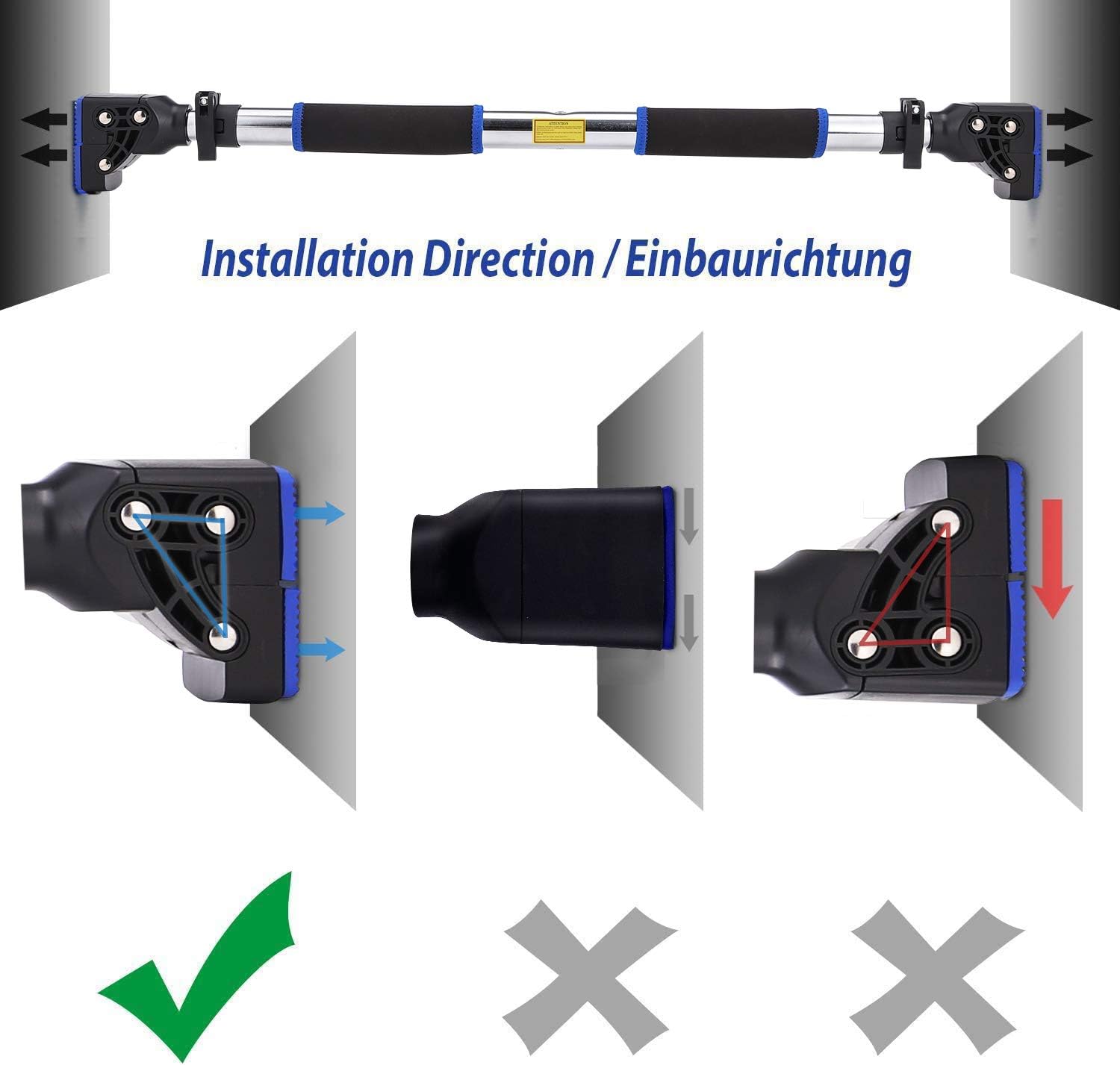 Chin up Bar Doorway Pull Up Bar No Screw Installation Exercise Bar with Locking Mechanism, Workout Bar with Ajustable Width for Home Gym Exercise Fitness