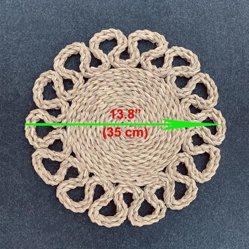 Image of Laquedecraft 13.8 inch Set of 6 Seagrass Placemats | Boho Woven Rattan Table Mats | Farmhouse Wicker Spring Plate Chargers Like Water Hyacinth, Seagrass for Wedding, Party, Christmas, Events
