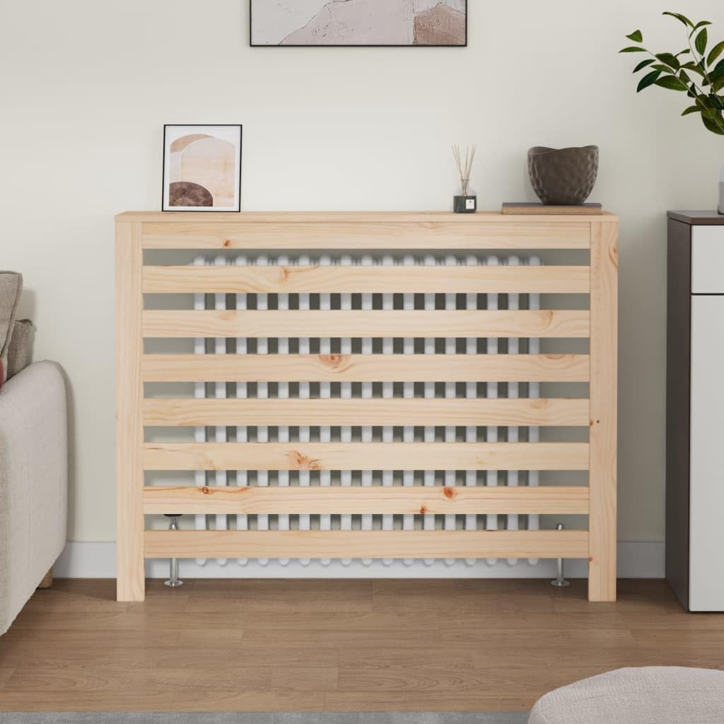 Okładzina grzejnika z litego drewna sosnowego 108,5 x 19 x 84 cm z nowoczesnym wzornictwem lameli, dodatkowa półka, osłona i akcesoria do ogrzewania i termostatu