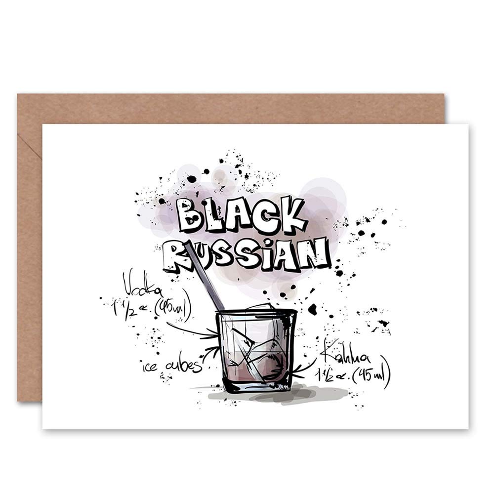 Wee Blue Coo Blue/Black Wee Coo Russian Cocktail Drink Blank Greetings Birthday Card Art