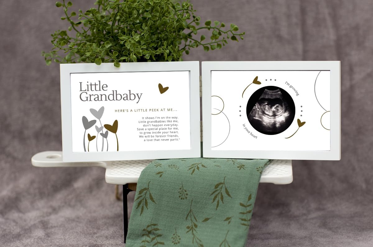 The Grandparent Gift Co. Little Grandbaby Ultrasound Picture Frame/Sonogram Frame, Pregnancy Announcement for Grandparents/New Baby Announcement/Baby Shower Keepsake (White Art)