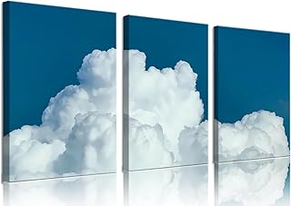 Framed White Clouds Canvas Wall Art Set，Blue Sky White Clouds Art Print ...