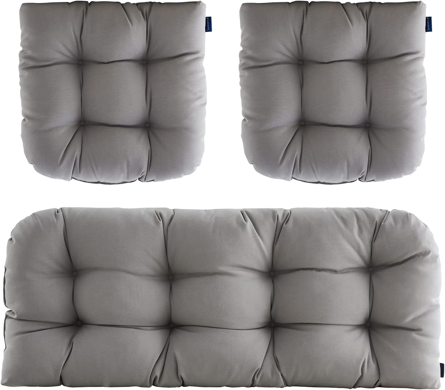 Outdoor/Indoor All Weather Tufted Wicker Chair Cushions of 3 Pieces, 1 Loveseat and 2 U-Shape Waterproof Cushions for Patio Furniture,Wicker Loveseat,Bench (Grey)