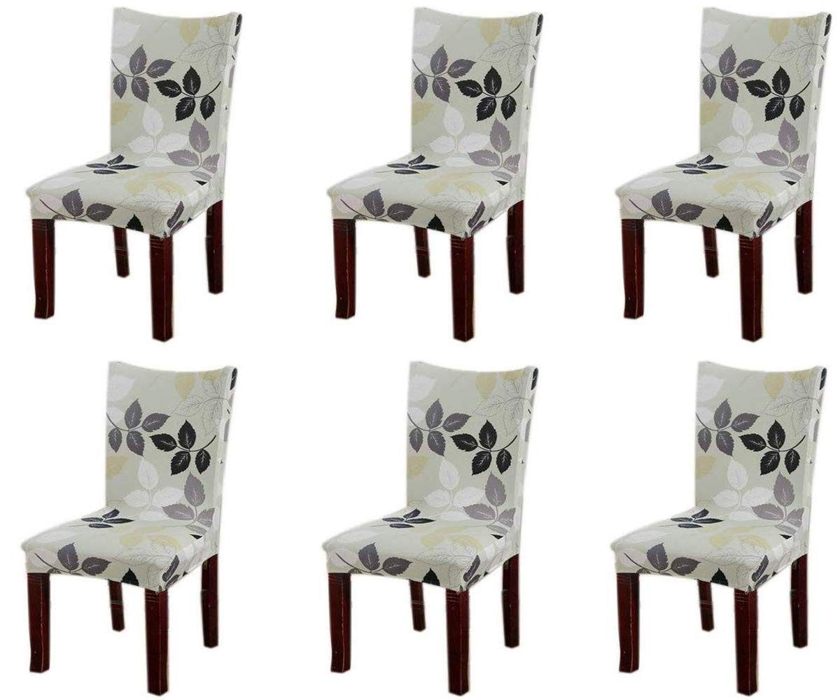 Kriva Chair Cover Set of 6 | Elastic Fitted Dining Seater Cushion Covers | Elastic Protector | Stretchable Slipcover | Hypo-allergenic | High-Tenacity Polyester | Leaves Print (Green) (B09J7X92D9) Amazon Price History, Amazon Price Tracker
