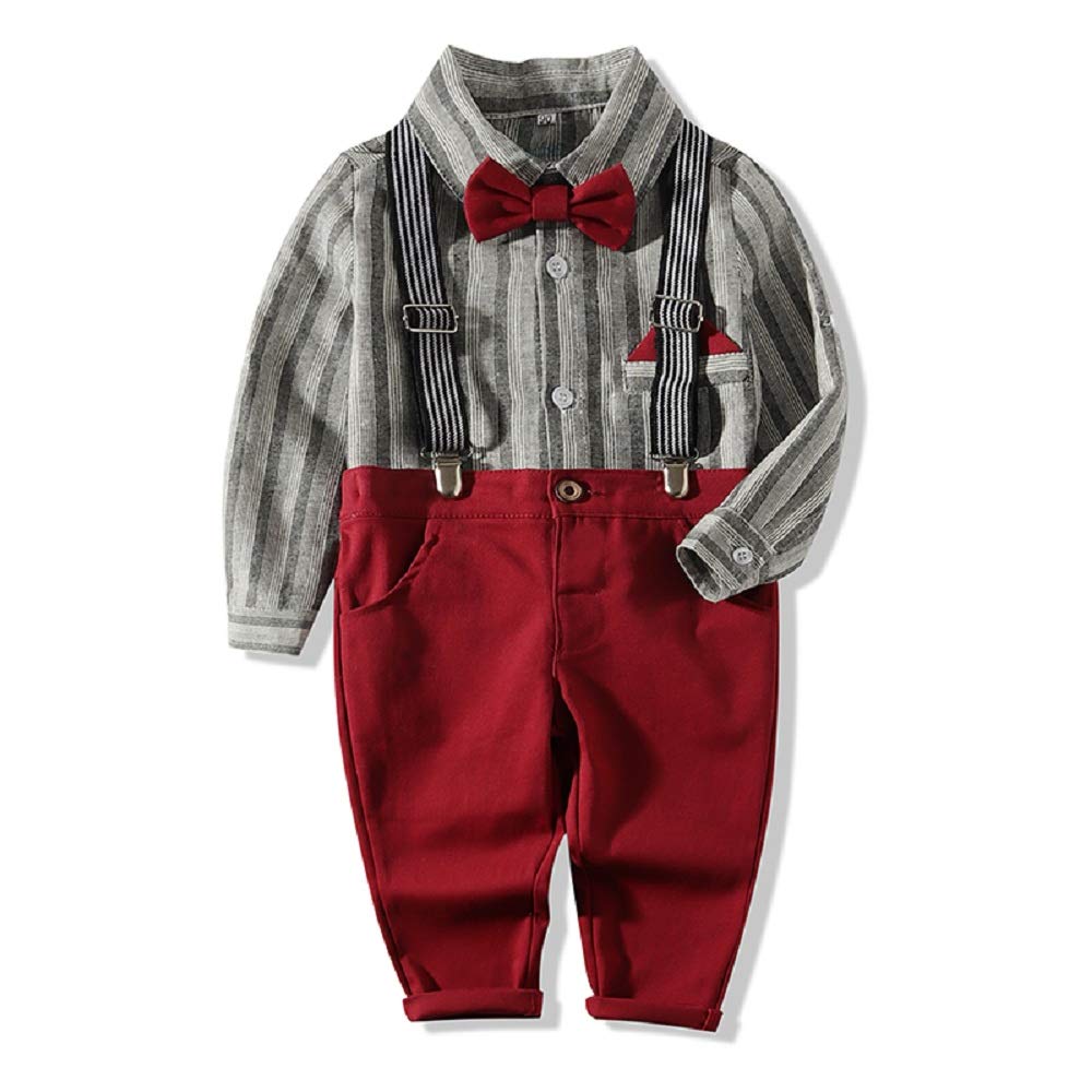 Baby Boys Clothes Sets Bow Ties Shirts +Matching Detachable Suspenders Pants Gentleman Outfits Suits
