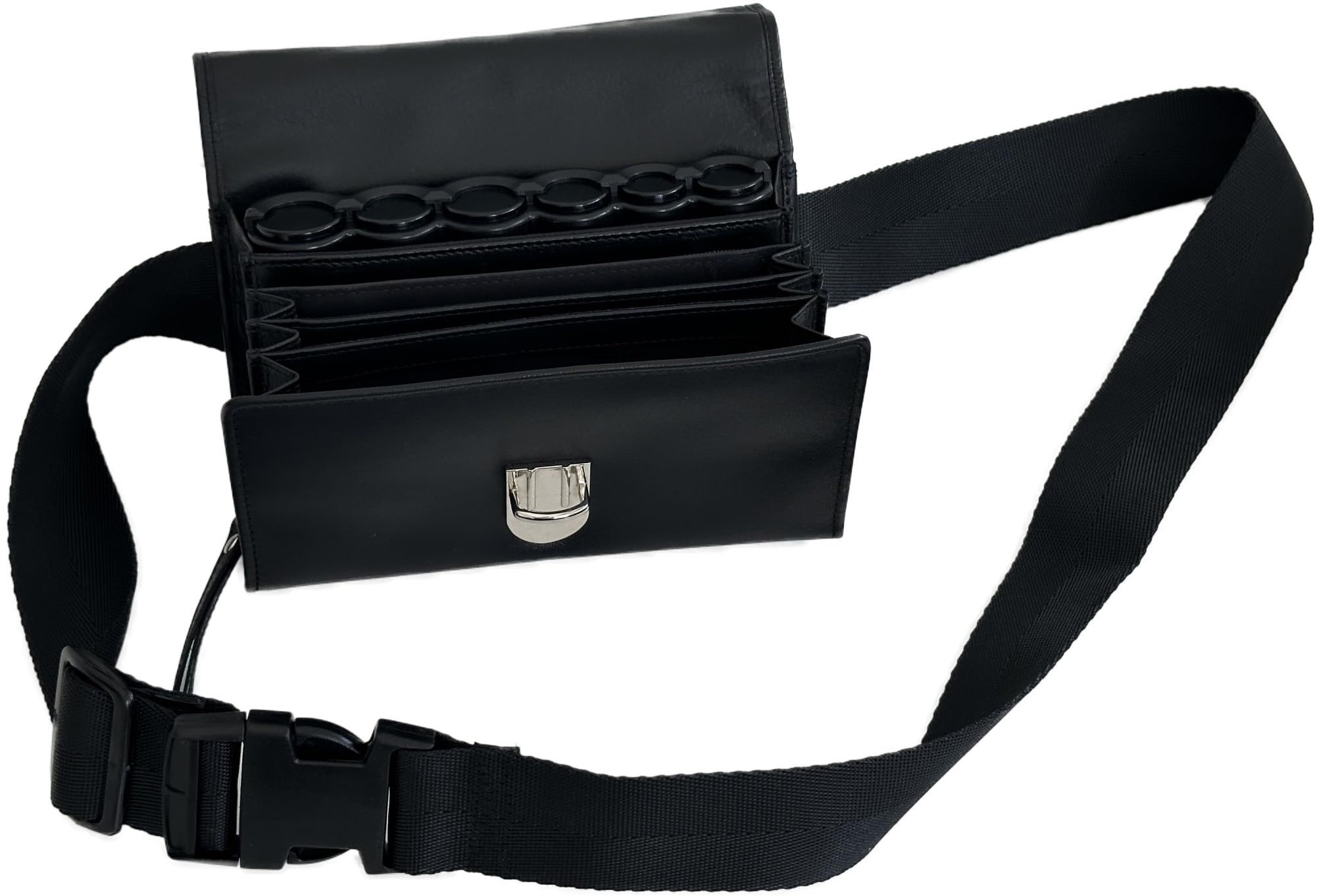 Sacoche Banane Serveur en Véritable Cuir de Bovin, avec Monnayeur Distributeur 6 Pièces d'Euros, Fermeture Cartable, idéale Serveur, Serveuse, Bar, Restaurant, Brasserie