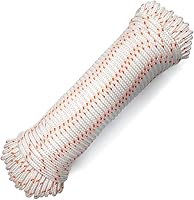 GOLDENCOCK Diamond Braided Polypropylene Rope 3/16in x 100ft 660lbs, 16-Strand Floating Utility Cord for Camping, Marine, Flag Pole - White/Orange