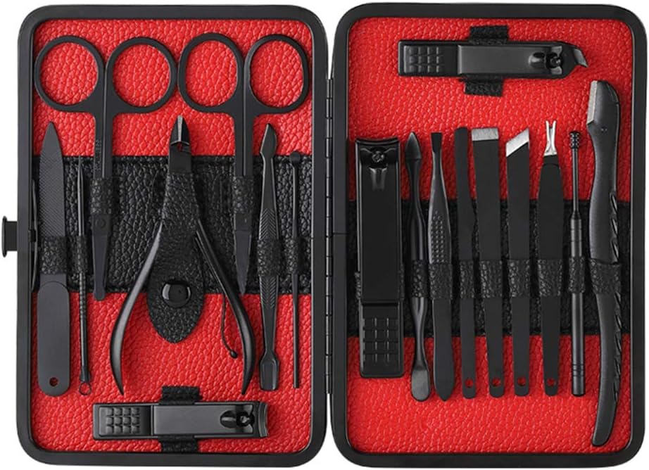 Anself 18pcs Nail Clippers Set Professional Pedicure Manicure Tool Kit Nail File Trimmer Eyebrow Shaving Nose Hair Trimming Tool for Nail Care & Health Care