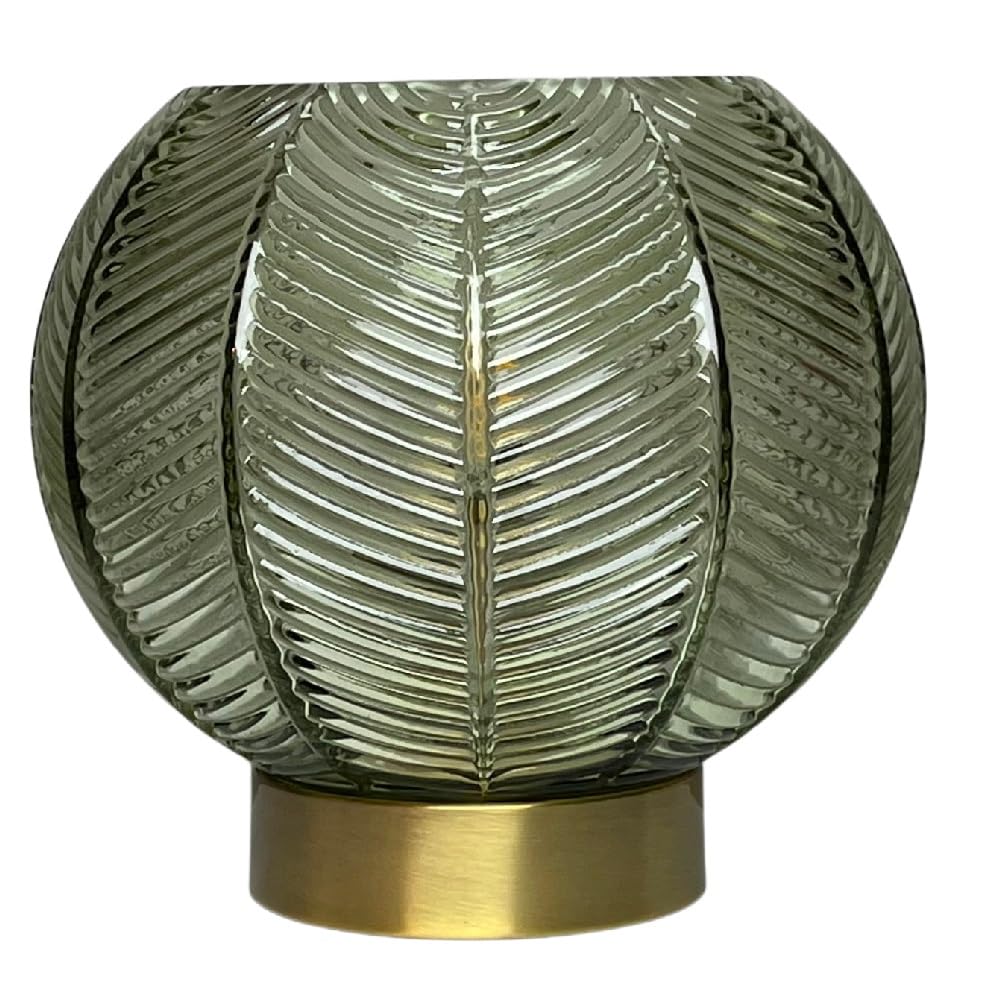 Britalia BRLLEAFGREEN/TL Antique Gold and Green Ribbed Glass Vintage Globe Table Lamp - 20cm Diameter