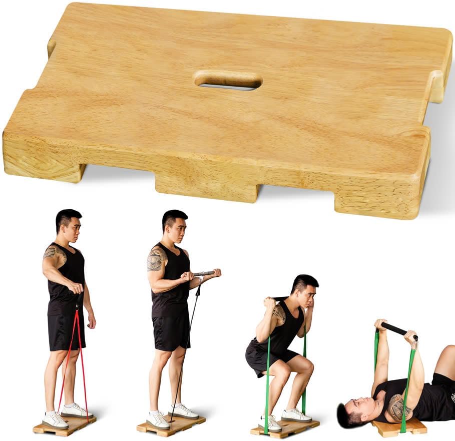 Wood Fitness Board, Exercise Platform or Wooden Exercise Board for Resistance Band Exercises, Resistance Band Workout, Stretching, Strength, Flexibility and Balance for Body HomeGym