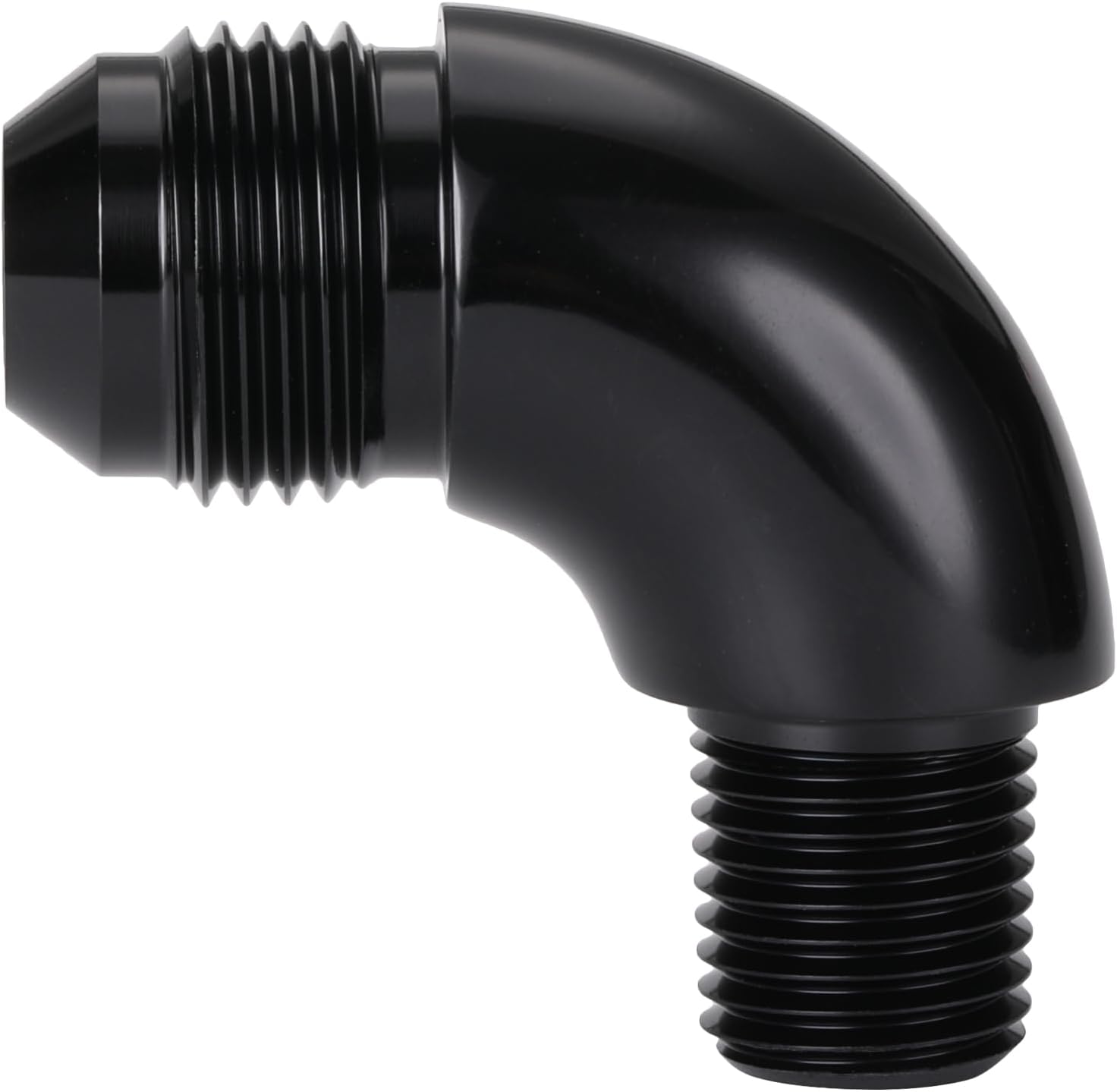 6AN Male Flare to 1/4 NPT Pipe 90 Degree Full Flow Elbow Fitting Adapter Union Aluminum Black