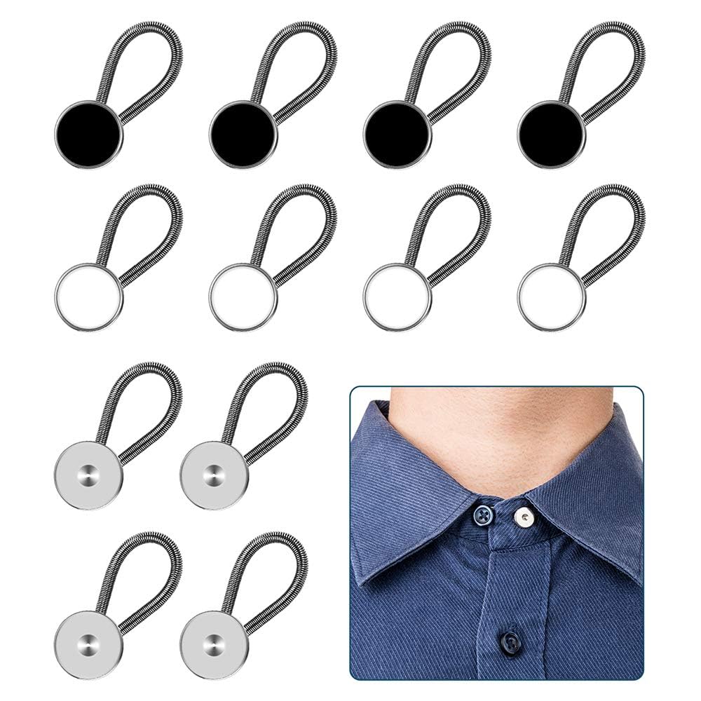 Arkriza® 6 Pc's Multifunctional Spring Adjustment Button for Mens Shirt Collar Buttons Extender Dress Shirts Suits Trouser, Coat, Shirts, Coat Neck Extensions Waist Button(BLACK,WHITE,SILVER)(PACK OF 6)-image-7