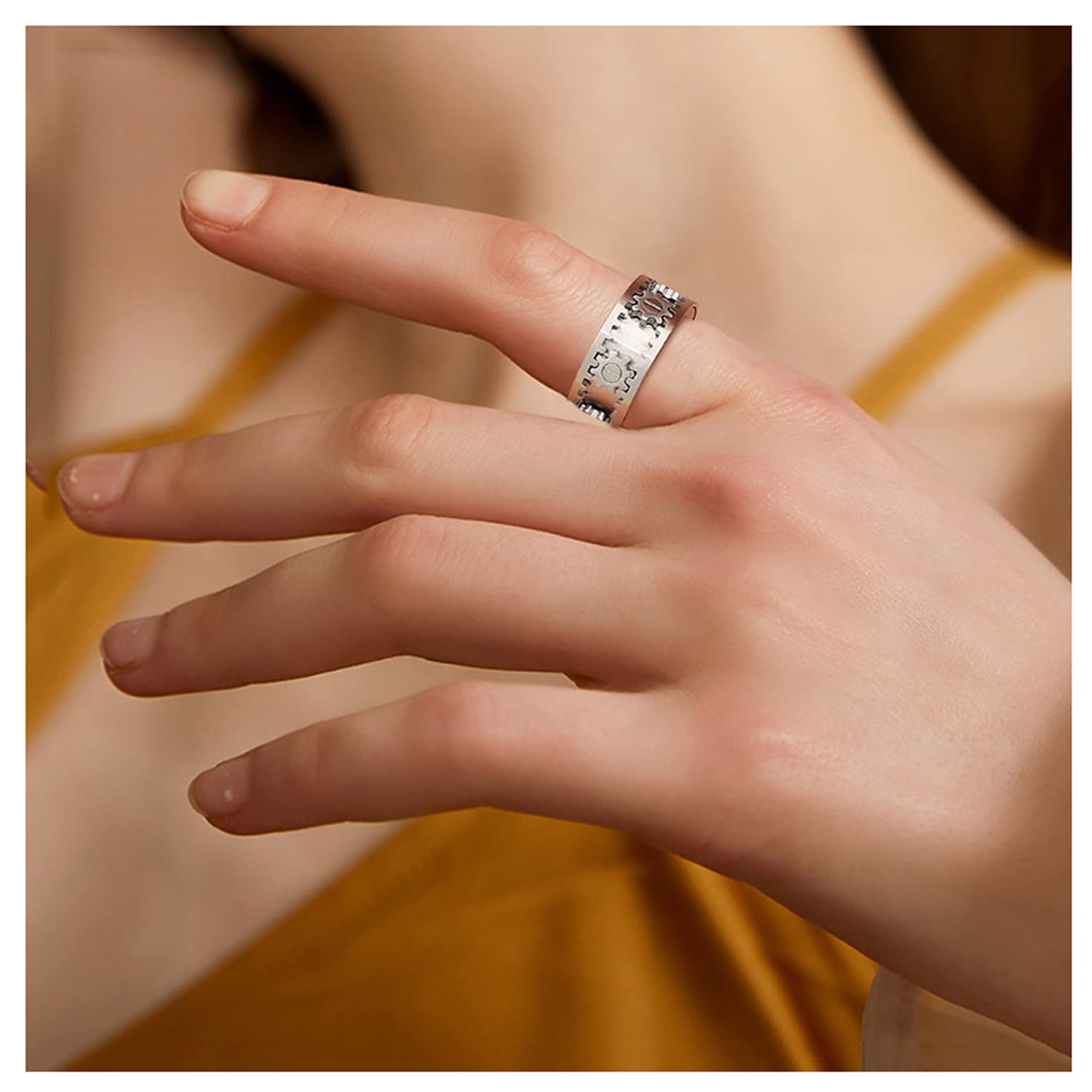Anillo giratorio antiestres para hombre y mujer, Spinner fidget ring acero inoxidable, Anillo giratorio de engranajes mecánicos, Joyería de moda con caja de regalo