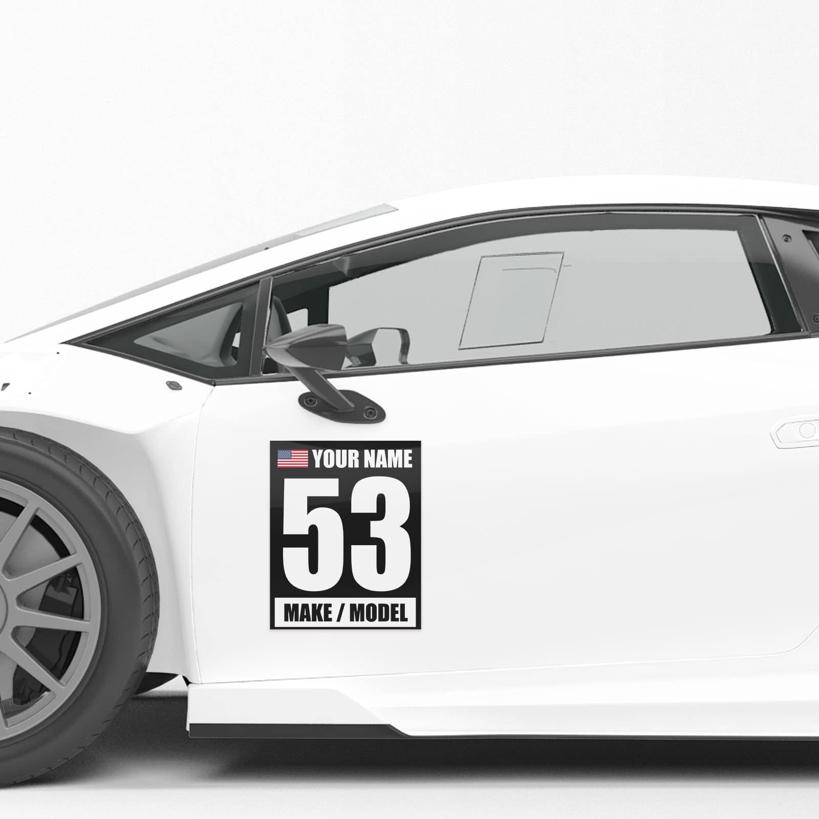 MC MOTOPARTS Magnetic Racing Number - Custom Track Day & Autocross Car Door Magnetic Vinyl Decal - Name, Make, Model, Flag - 2 Pieces | 12