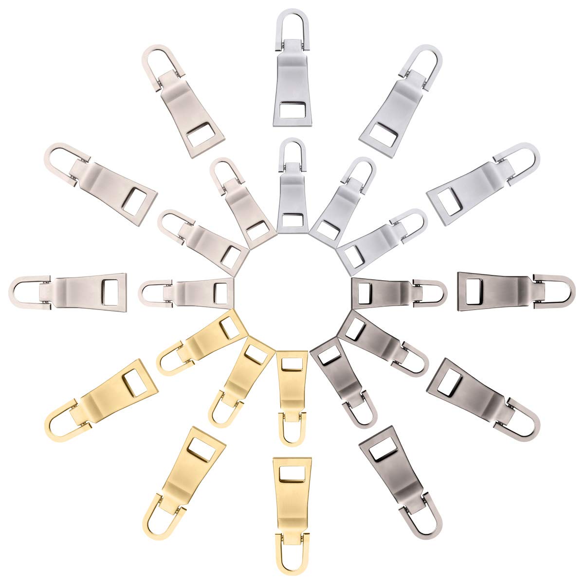 Hotgod 24Pcs（2 Sizes, 4 Colors）Zipper Pull Tabs Replacement Heavy Duty Zip Fixer Zipper Tags Repair Pull Tab for Clothes Suitcase Backpack DIY Craft